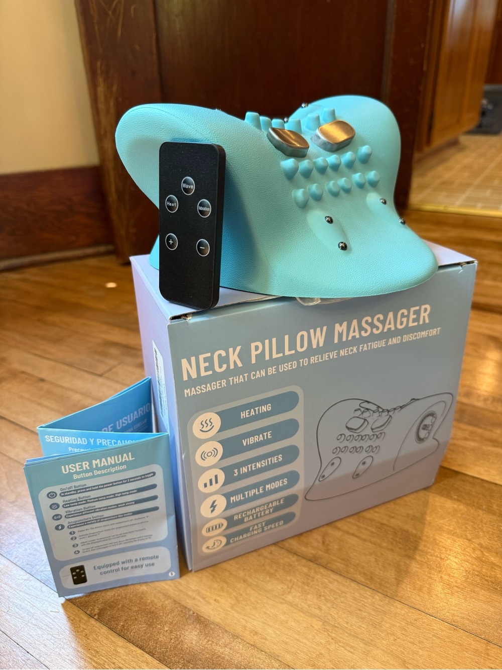 Neck Pillow Massager with Remote — Light Blue
